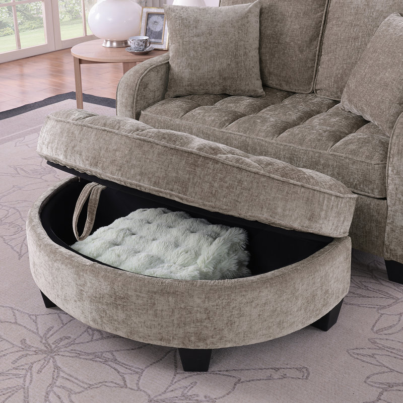 Canapé à deux places avec méridienne, accoudoirs irréguliers, repose-pieds de rangement et coussins décoratifs - brun, Brun