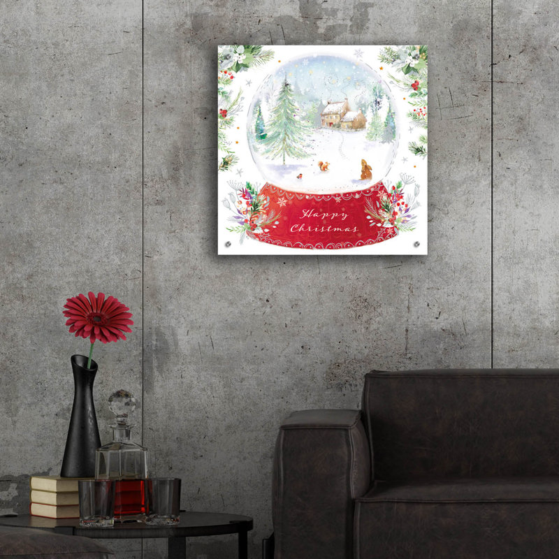 Art mural en verre épique «Snow Globe Scene» par Elle Media Group SA, 24 po x 24 po, H 24 po x l 24 po