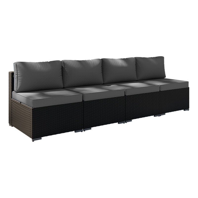 4 -Person Rattan Patio Safo With Cushions, Gray, Black