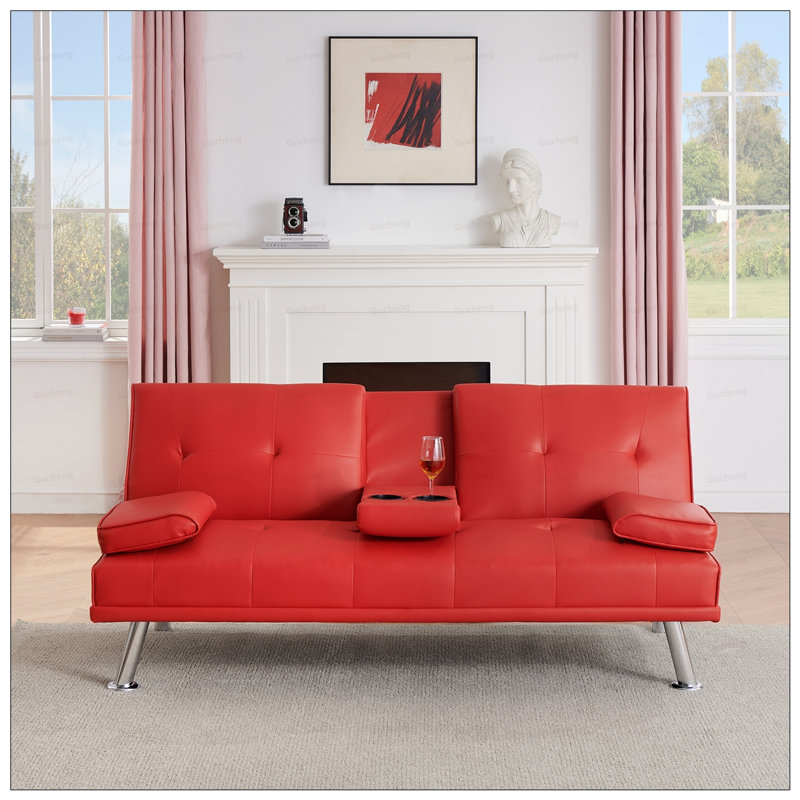 Canapé-lit pliant multifonctionnel avec table basse assortie pour des espaces de vie compacts et élégants, Rouge