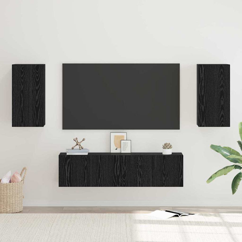 TV Cabinet Set 4 Pcs Medium 30.5 X 30 X 60 Cm, Black Oak