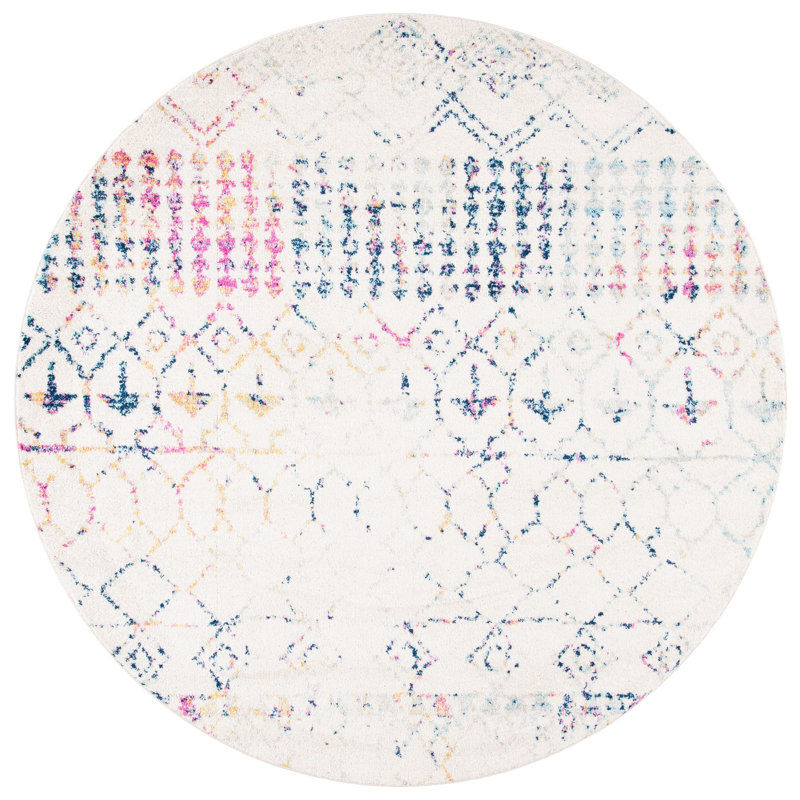 Lorenco Geometric Ivory Area Rug, Round 5'