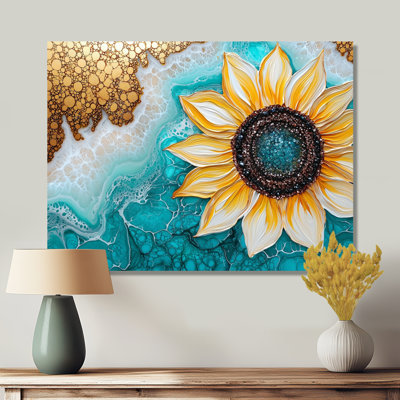 Marble Dream Of A Emerald Sunflower III - Floral Metal Art, Sunflower Metal Print