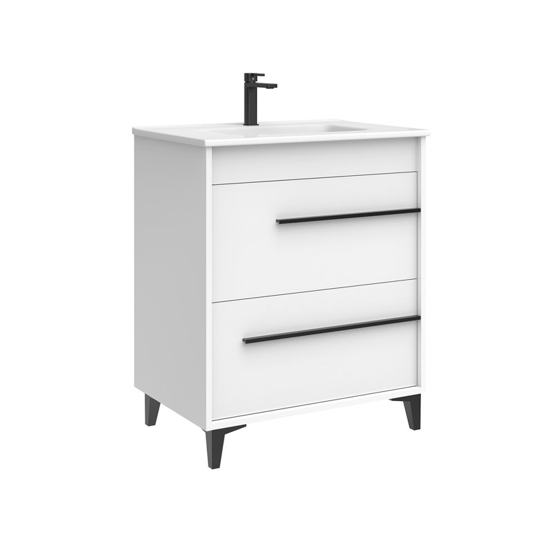 Lotus Freestanding Single Bathroom Vanity with Ceramic Top, Glossy White, 28"