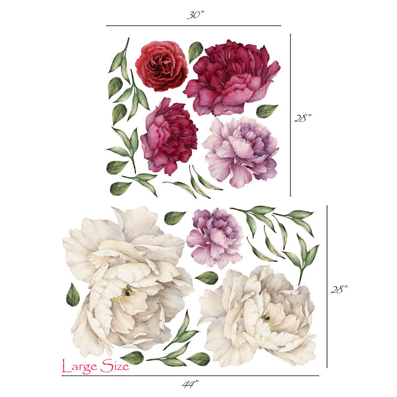 Décalcomanie murale fleurs pivoines rétro, Grand