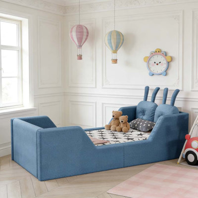 Lit plateforme tapissier simple avec coussin en lapin et rails latéraux amovibles