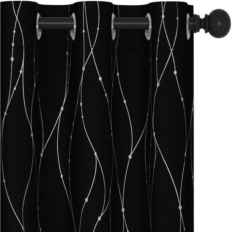 Senath Dotted Line Foil Printed Room Darkening Thermal Curtains, Black, 168cm W x 183cm D