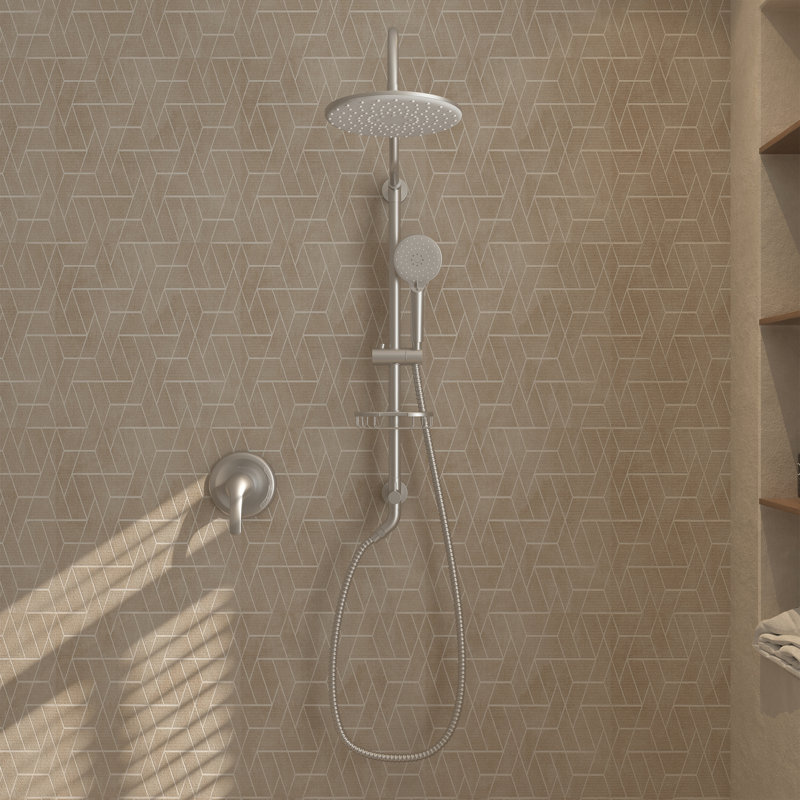 Brushed Nickel Dual Head Wall Mounted Rain Shower System