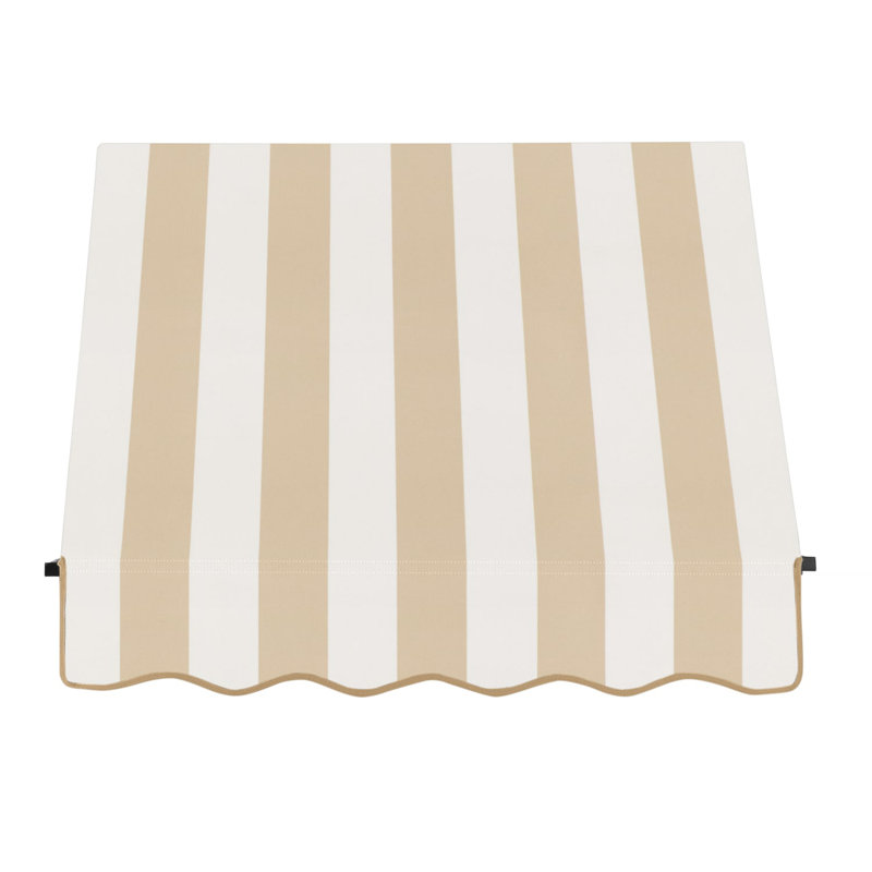 Awntech Santa Fe Acrylic Fabric Fixed Awning with Iron Rope Arms, Linen/White Stripe, 44" H x 40.5" W x 24" D