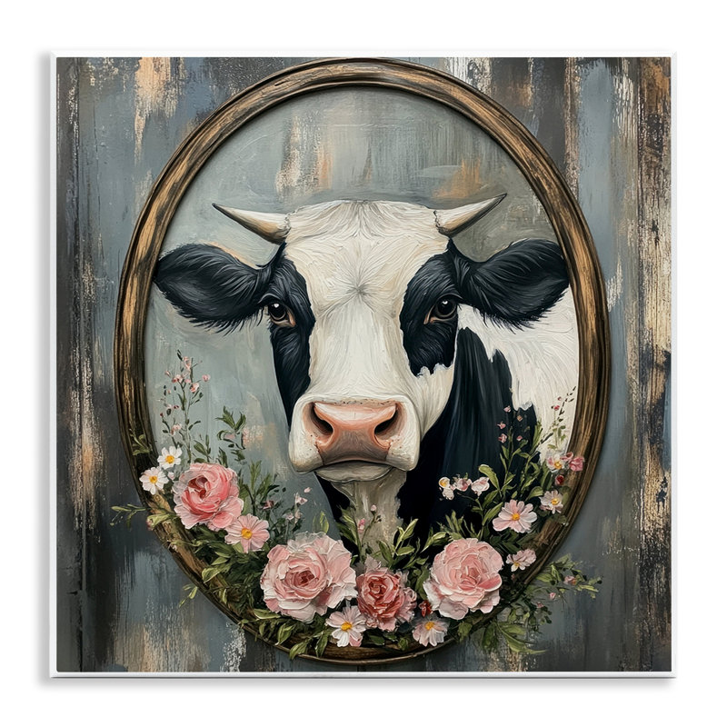 Plaque murale classique avec guirlande de vaches et de roses, design par Petal Prints Design