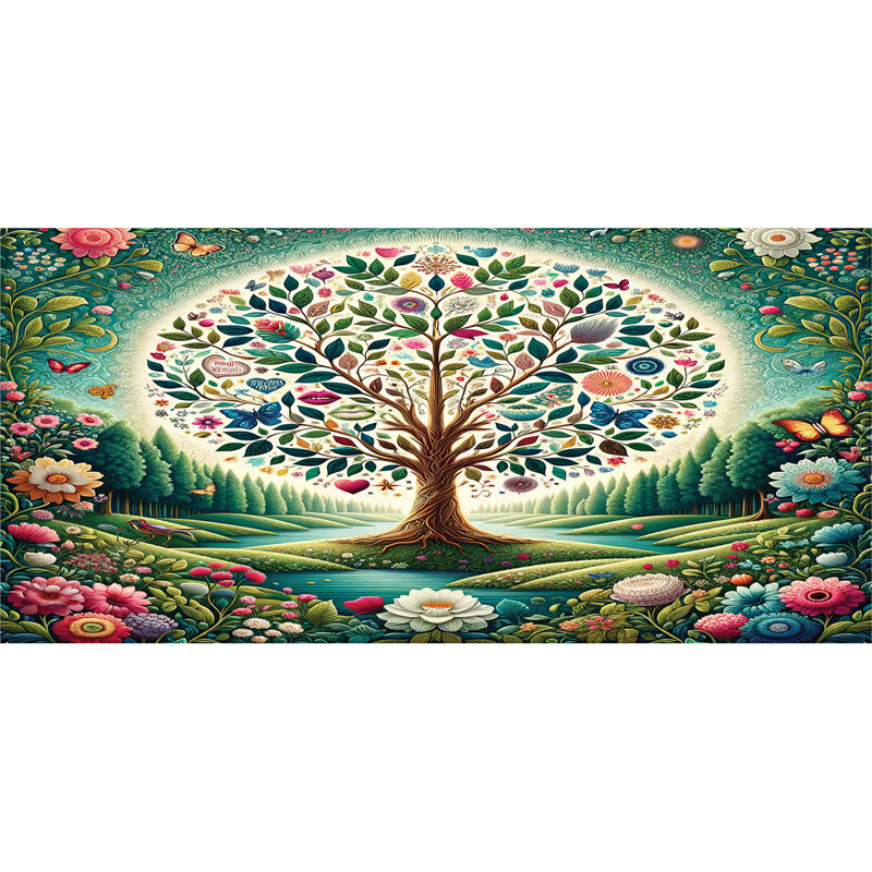 Bay Isle Home™ Springtime Ceramic Coffee Mug Circular Tree Flourish 11 oz Green Blue and Pink