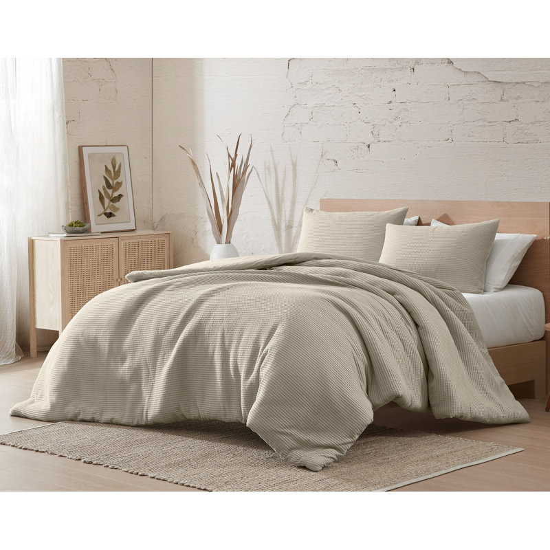 Couette en coton gaufré 3 pièces , Beige, Housse de couette très grand et 2 très grandes t