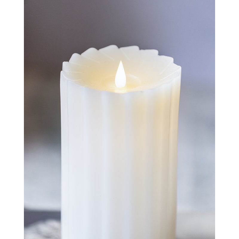Sutton Real Wax Flickering Flameless Battery Powered LED Pillar Candle, White, 6" H x 4.25" W x 4.25" D