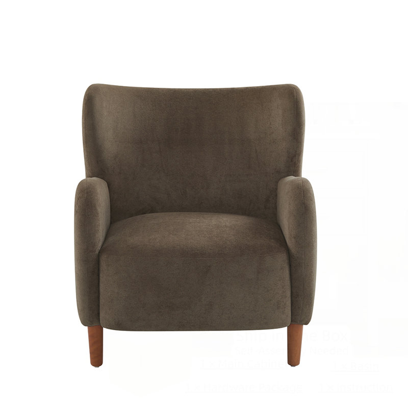 Fauteuil club à oreilles rembourré avec pieds en bois massif, conception moderne pour le confort et la durabilité