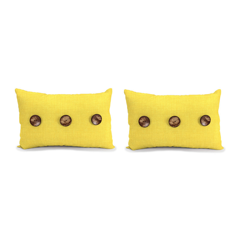 17" x 17" Sorvino Ash Solid Outdoor Throw Pillow with 3 Coconut Buttons (Set of 2), Yellow