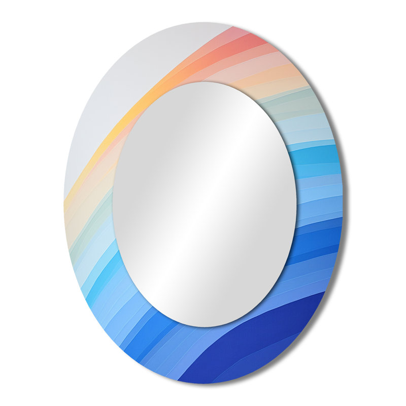 Arc-en-ciel coloré de simplicité I - grand miroir mural ovale sur métal, H 43 po x l 33 po