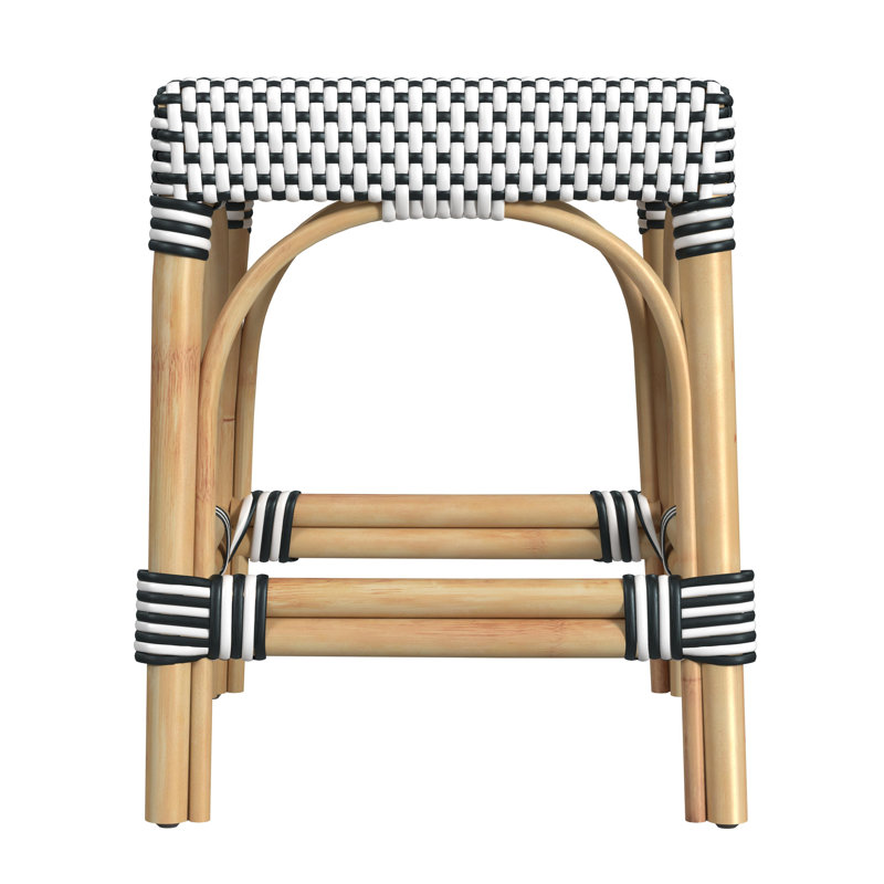 Robias Rattan Bar & Counter Stool, White/Navy Dot/ Natural Rattan Frame, Counter Stool (24.5" Seat Height)