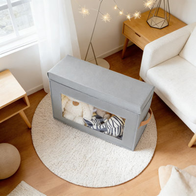 Fabric Storage Bins With Lids & Clear Windows - Front Opening Closet Organizer Boxes, Sturdy Stackable Design With Handles For Home, Dorm, And Living Room Organization