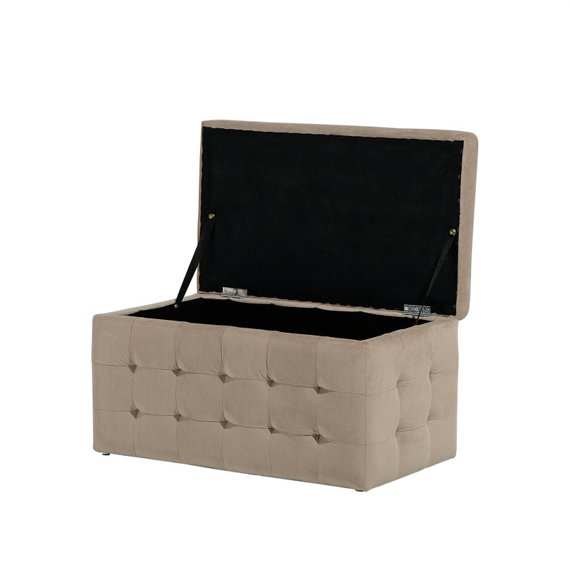 Eldredge 72cm Wide Velvet Tufted Rectangle Solid Colour Ottoman with Storage, Light Brown