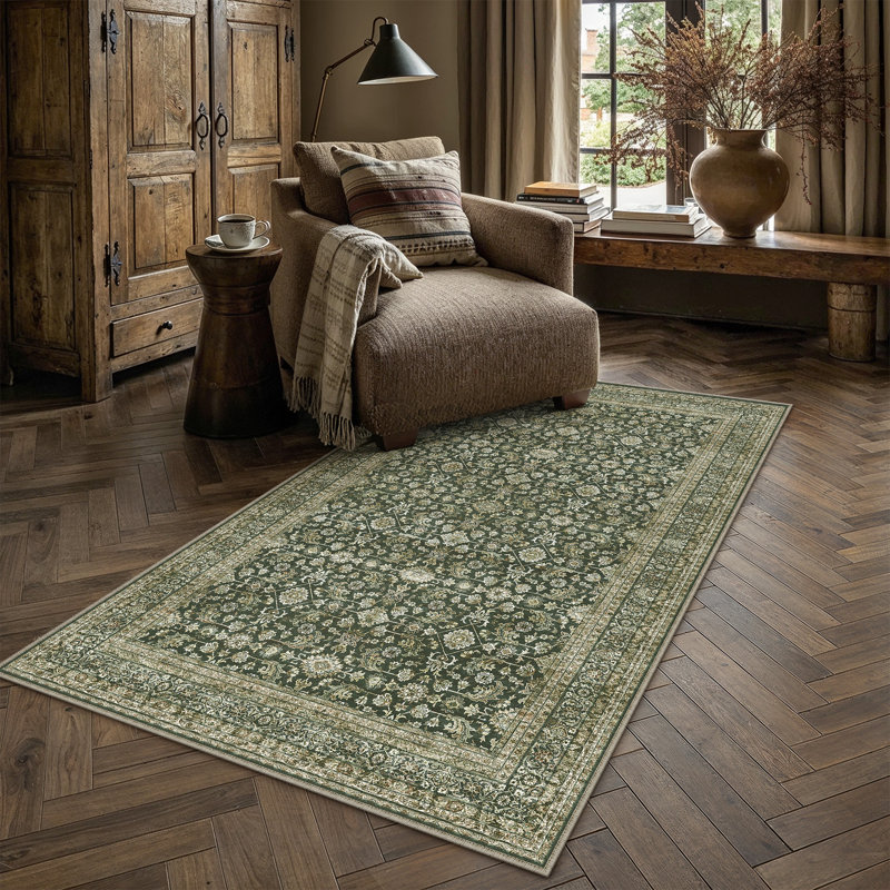 Tapis de scène oriental vintage Cozyra, Dark Green, Rectangle 3 pi x 5 pi