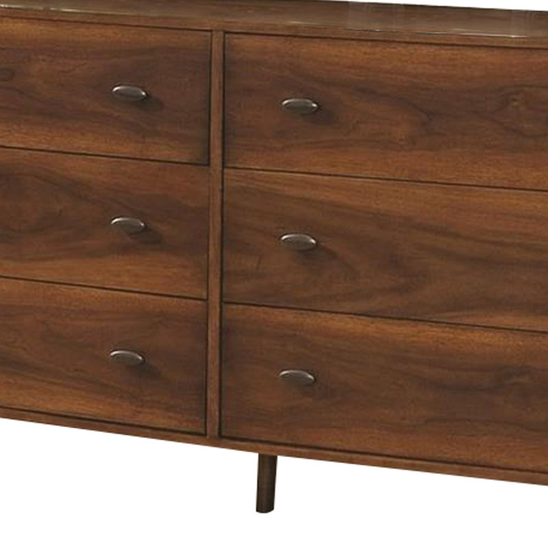 Black Mid-Century 6-Drawer Dresser with Felt-Lined Drawers