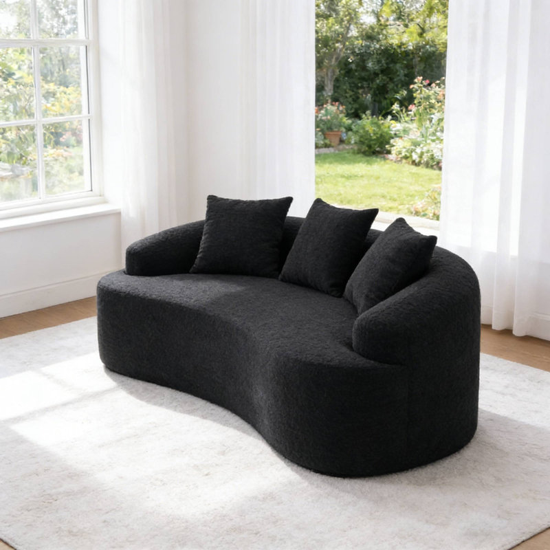 Causeuse incurvée de 65 po avec 3 coussins pour petits espaces, Noir