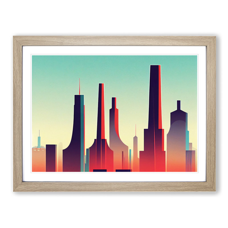 City Skyline Vol.1 - Framed Print, 46cm H x 64cm W x 2cm D, Oak Framed