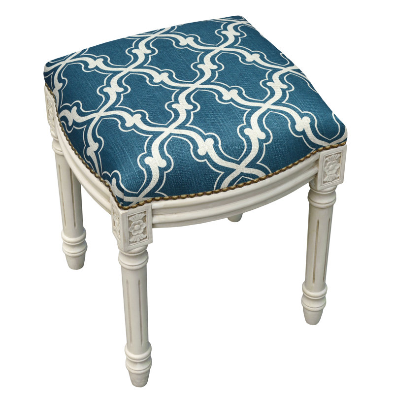 Tabouret de coiffeuse en bois massif Polizzi, Bleu marine