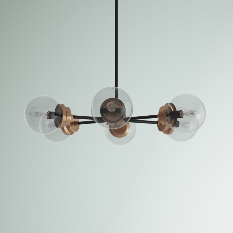 Lustre sphérique spoutnik 6 lumières Breit, Noir mat / laiton