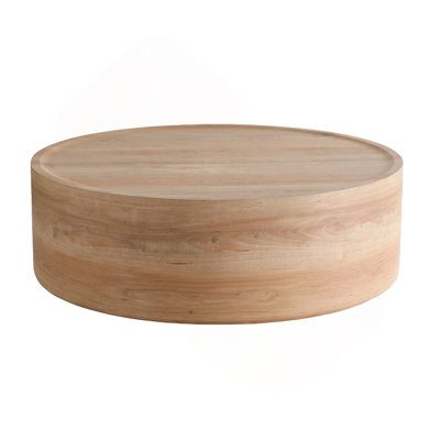 39.37"  Round Coffee Table with Natural Wood Grain for Living Room, Modern Drum Circle Coffee Table for Living Room, No Need Assembly