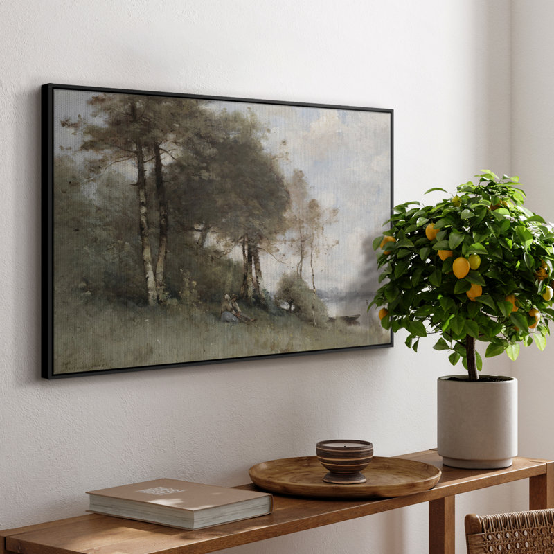 Paysage rétro - CDLXII, H 25 po x l 37 po x P 2 po, Toile avec cadre flottant noir