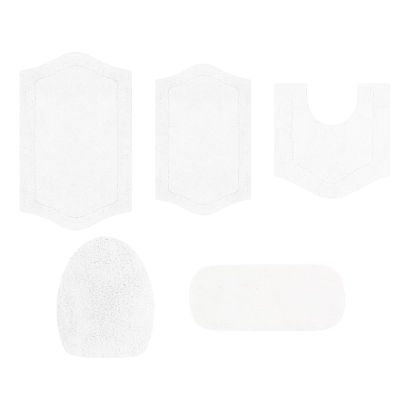 Ensemble de tapis de bain en coton 5 pièces Athyrium, Blanc