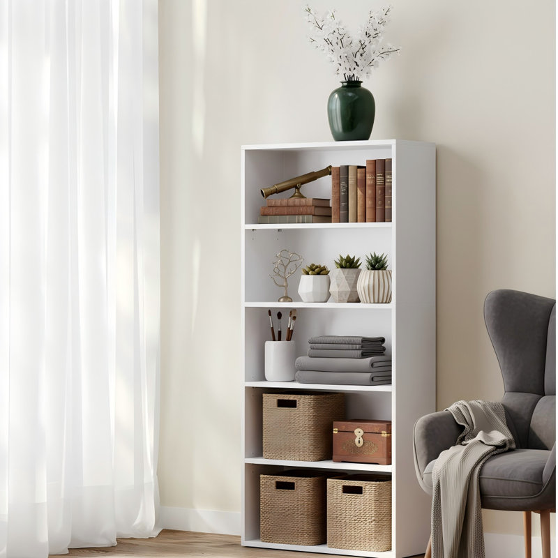 5-Tier Standard Bookcase, White