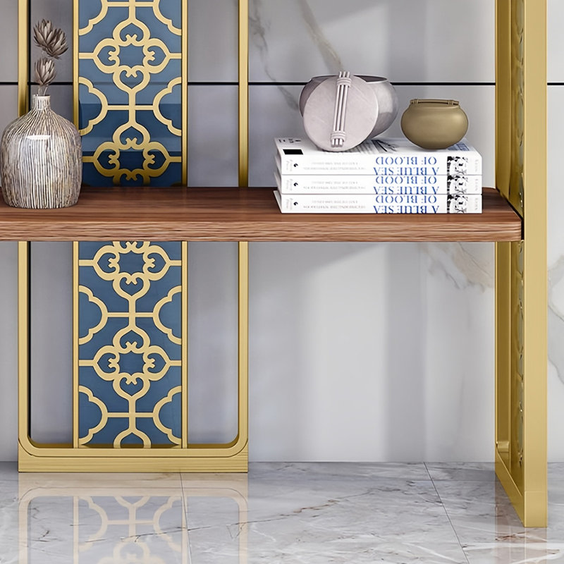 Luxurious and fashionable bookcase, Gold/Brown, (4 Shelves) 78.7"H x 39.3"W x 13.7"D