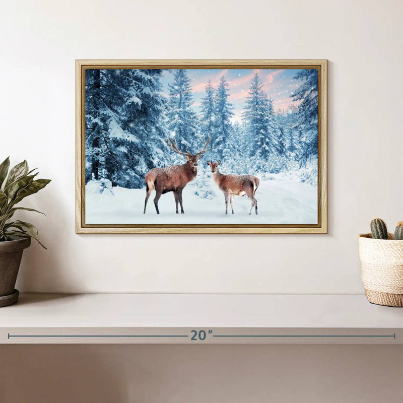 Cerf Winter Wonderland, Cadre flottant en bois naturel, 13 po x 9 po