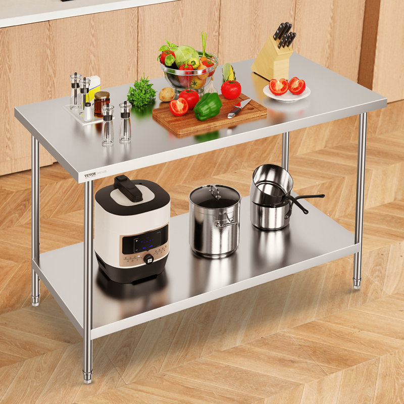 VEVOR 60'' Stainless Steel Work Table with 2 Shelves