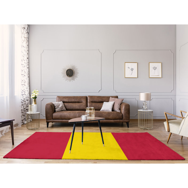 Tapis rouge rayé/jaune St Louis, Rectangle 4 pi x 6 pi