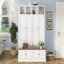 Arbre d'entrée de ferme avec banc et armoire, organisateur de vestibule 4-en-1, solution de rangement moderne avec casiers ouverts et crochets pour le couloir, le vestibule, le salon