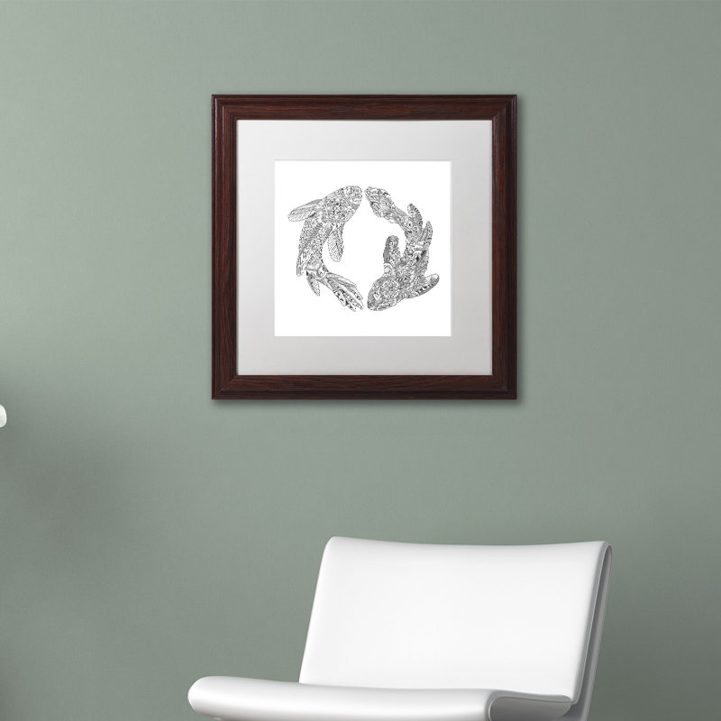 «Koi Fishes» par Chouquer, impression encadrée, H 11 po x l 14 po x P 0,5 po, Blanc, Encadrement brun