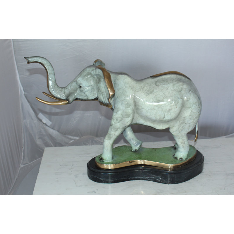Elephant Medium Bronze Statue -  Size: 26"L x 8"W x 17"H.