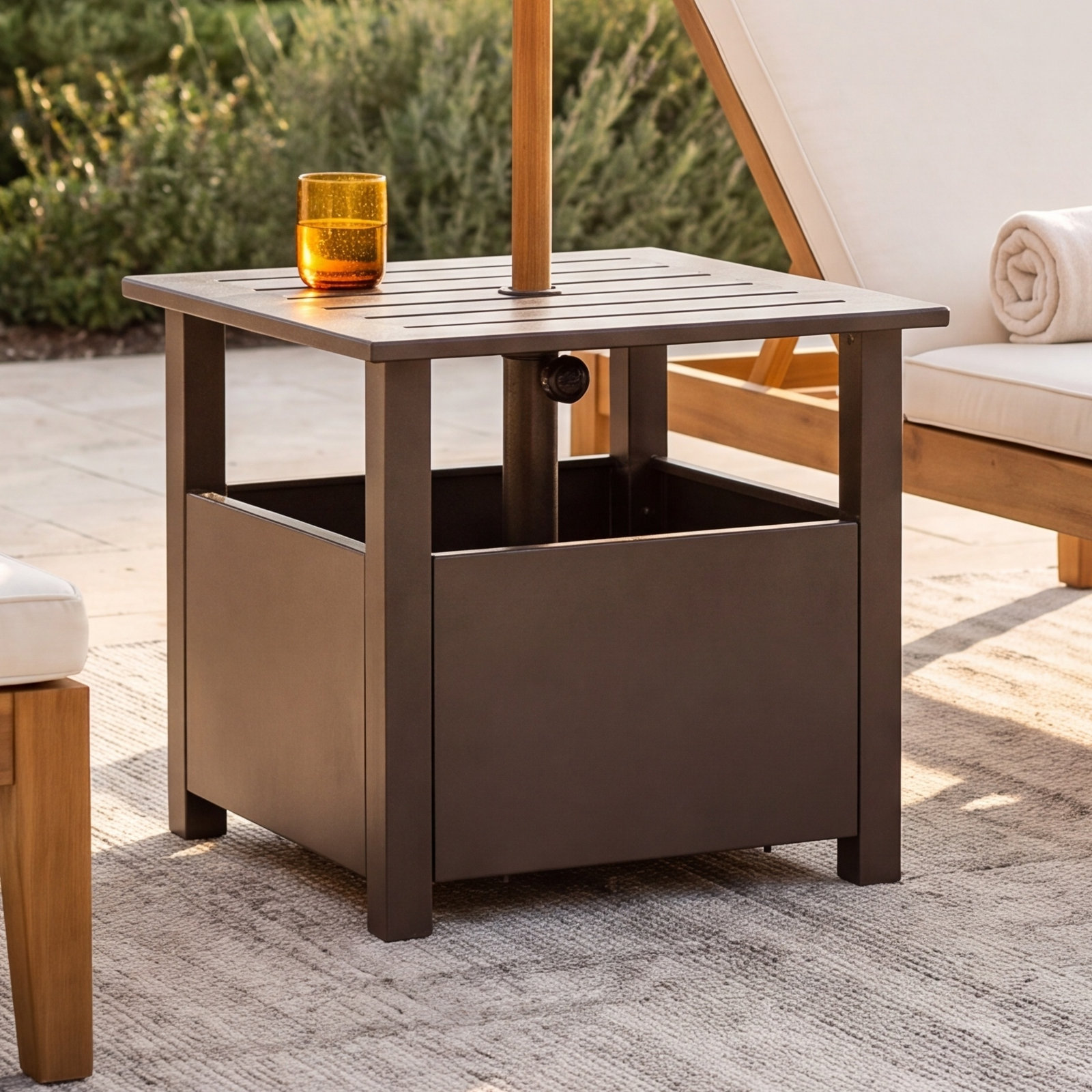 Tiana Umbrella Base Side Table, Bronze