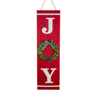 Red Wooden Joy Warm White LED Wall Banner
