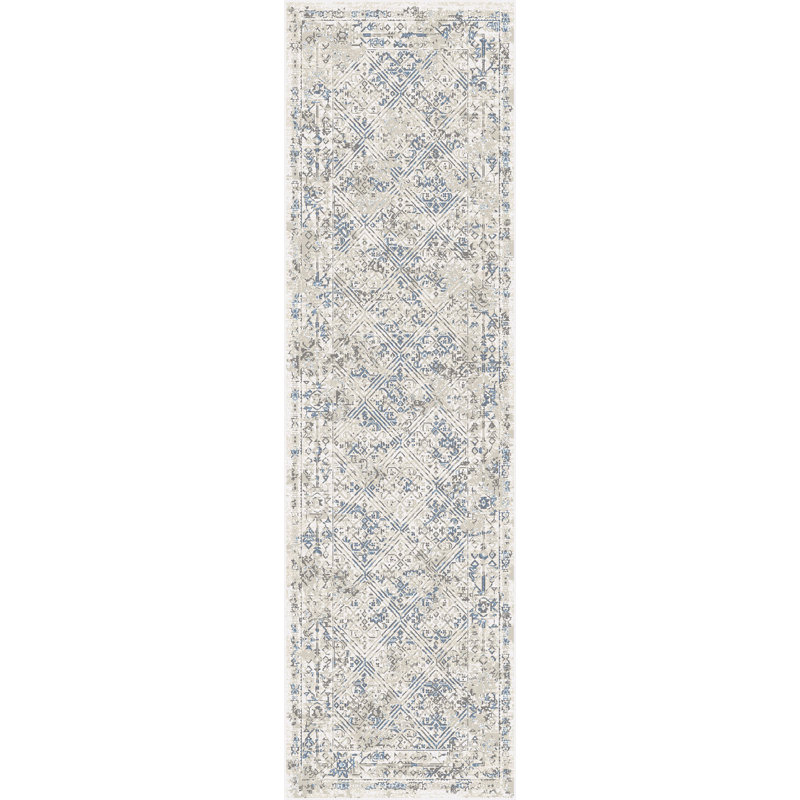 Tapis beige/bleu Karlee, Tapis de couloir : 2 pi 2 po x 7 pi 7 po