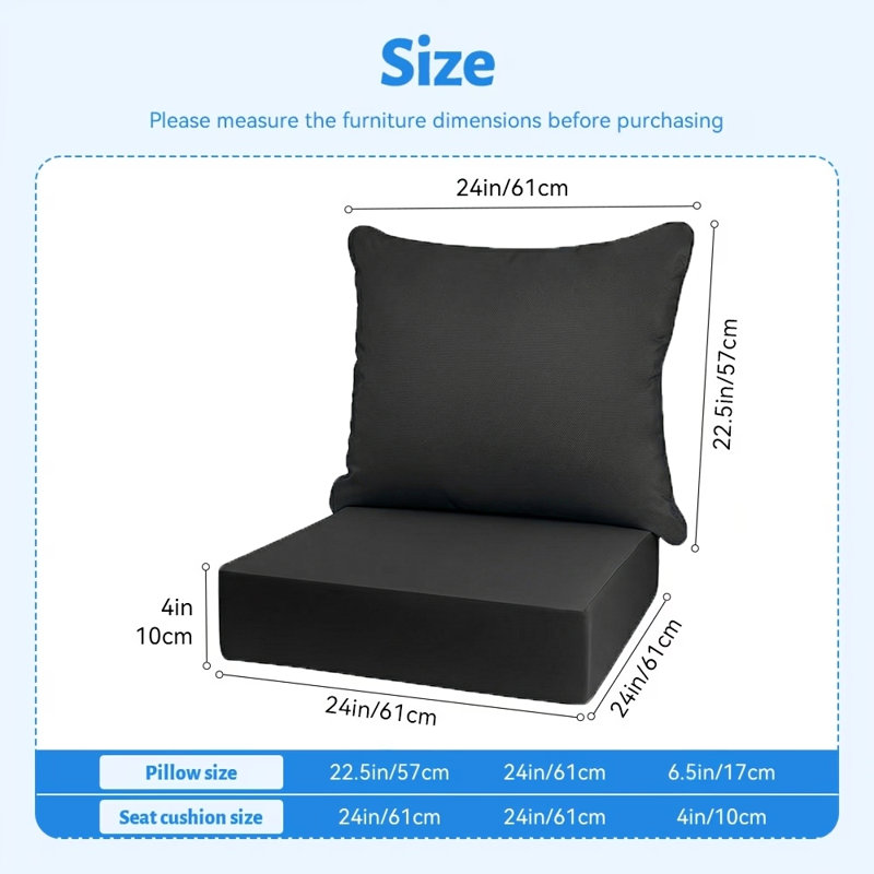 Outdoor Deep Seat Cushion Set Outdoor Patio Chair Cushions, Black