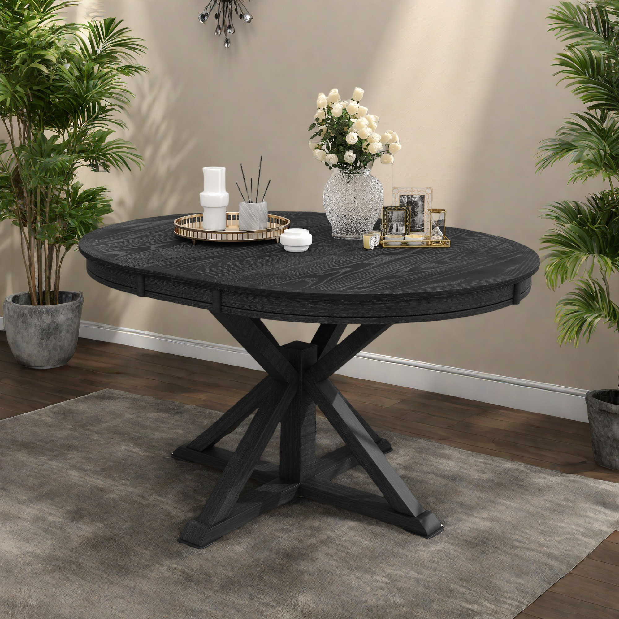 Lark Manor Retro Functional Extendable Dining Table With A 12" Leaf For ...