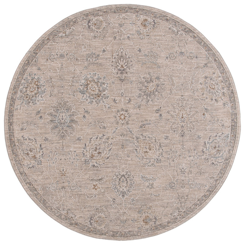 Tapis gris clair tissé à la machine 10% polypropylène, 90% polyester Lauren Ralph Lauren Eliza, Rond 6 pi 3 po