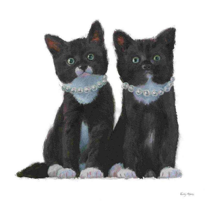 «Cutie Kitties IV» par Emily Adams - peinture sur toile tendue, H 36 po x l 36 po, Toile tendue, Non
