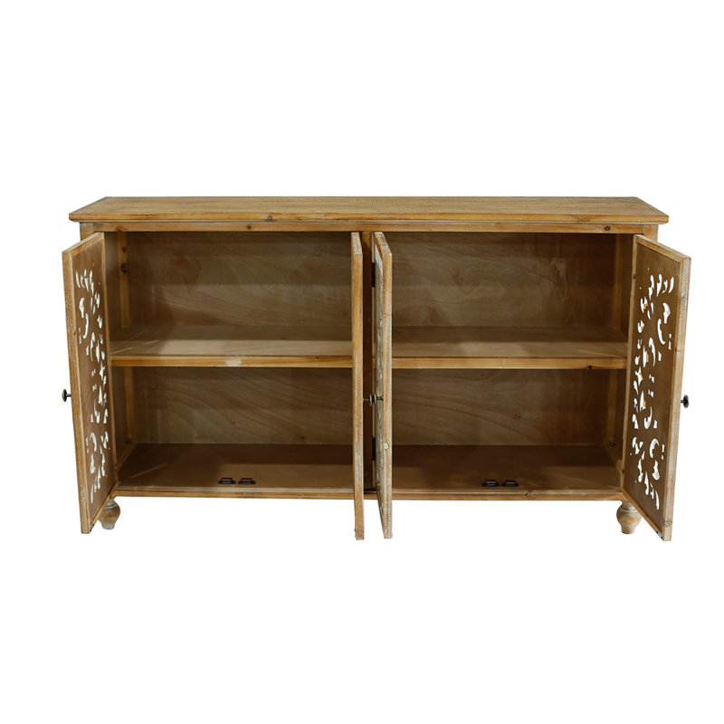 4-Door Farmhouse Sideboard With Carved Floral Doors