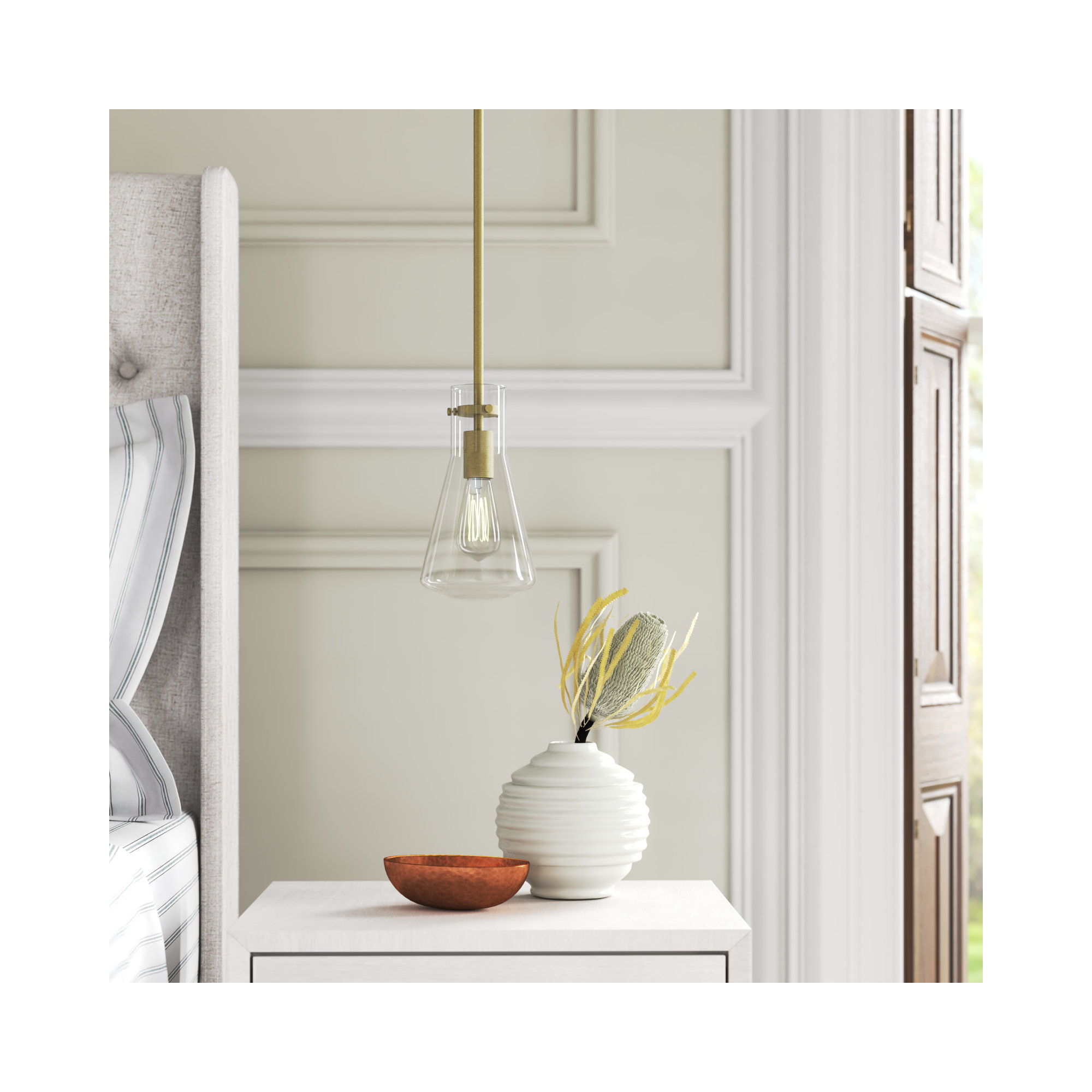 Renata 1 - Light Single Cone Pendant, Natural Brass