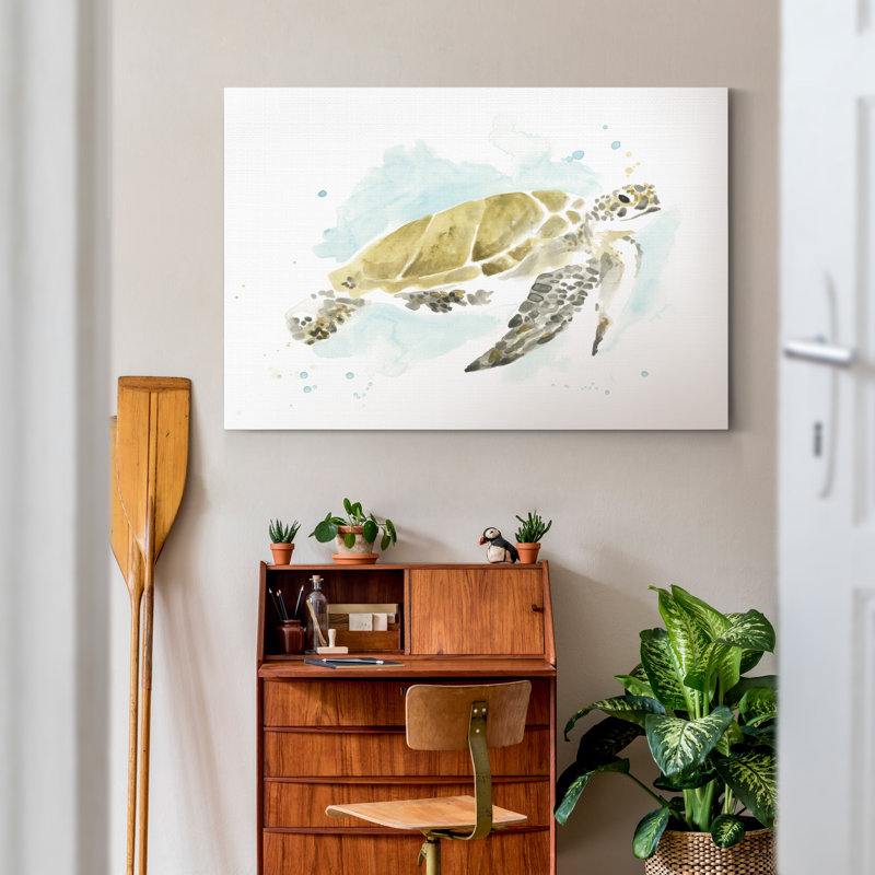 Aquarelle tortue de mer, reproduction d’art sur toile, H 12 po x l 18 po x P 1,5 po